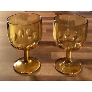 Bartlett Collins Set of 2 Amber Yellow Thumbprint Glasses Water Goblets 6”